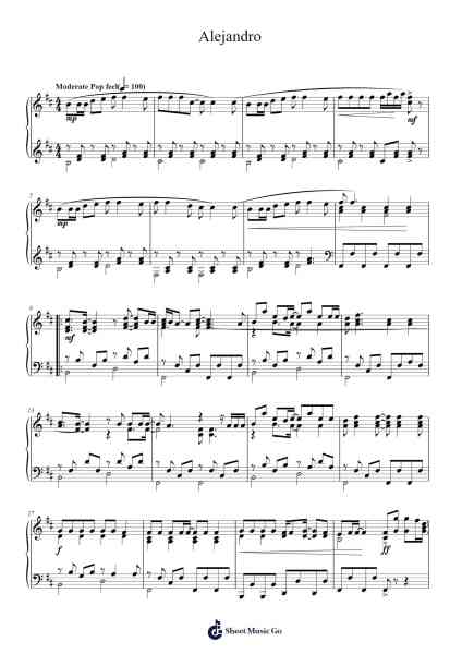 Alejandro Sheet Music by Lady Gaga-Arr.Dilliz Woolfsil