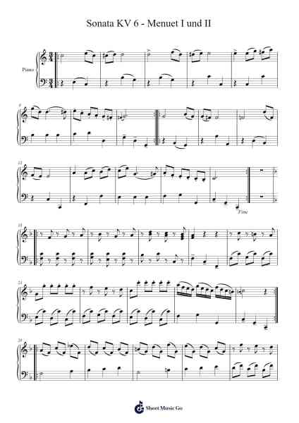 Menuet I und II aus der Sonata KV 6 Sheet Music by undefined-Arr.Loulup
