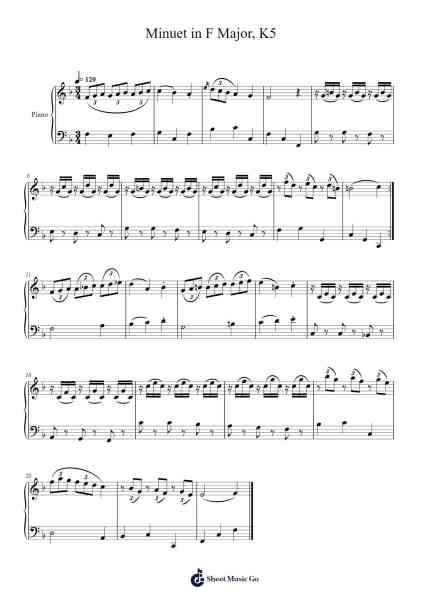 Minuet in F Major, K. 5 Sheet Music by W. A. Mozart-Arr.Westier Haylay