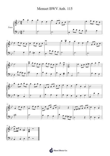Menuet in G Minor, BWV Anh. 115 Sheet Music by Johann Sebastian Bach-Arr.Sigwy Lorxine
