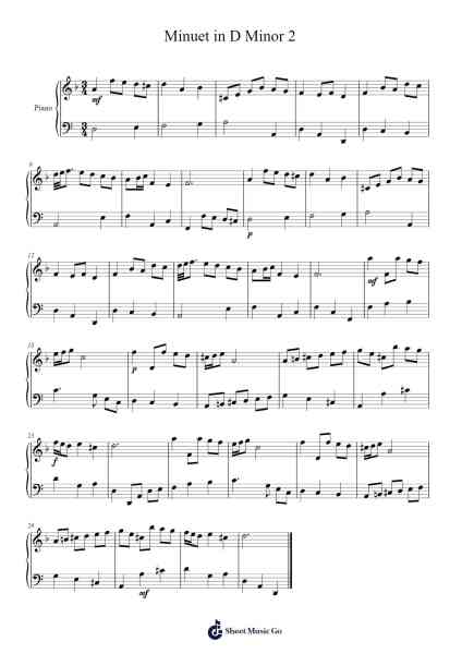 Minuet in D Minor 2 Sheet Music by Johann Sebastian Bach-Arr.Bartblack Jobky