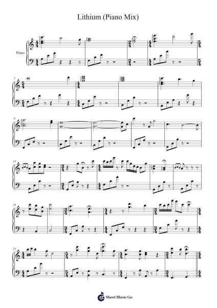 Lithium (Piano Mix) Sheet Music by Marek Iwaszkiewicz-Arr.Puhill Wesreen