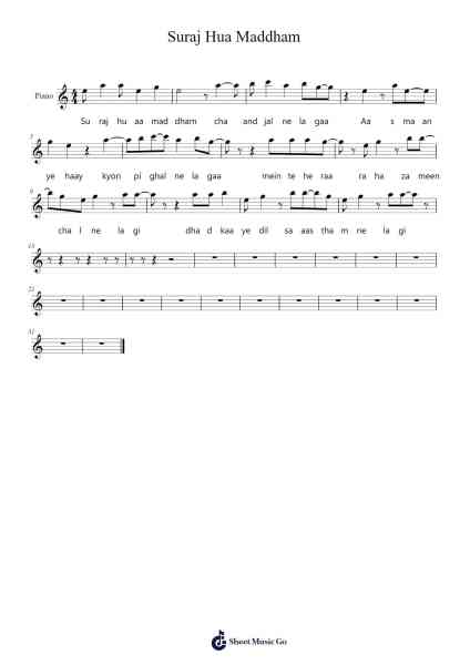 Suraj Hua Maddham Sheet Music by undefined-Arr.Websjean Hodgdre