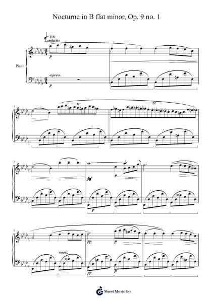 Nocturne in B flat minor, Op. 9, No. 1 Sheet Music by F. Chopin-Arr.Mondlius