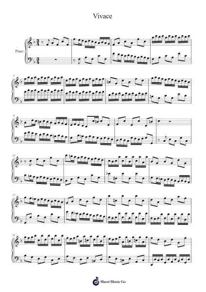 Vivace Sheet Music by Johann Sebastian Bach-Arr.Cookegil