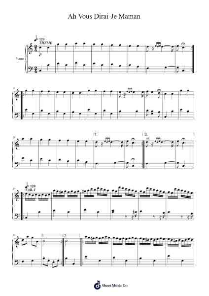 Twelve Variations on "Ah vous dirai-je, Maman" in C Major, K. 265 Sheet Music by Wolfgang Amadeus Mozart-Arr.Canzel