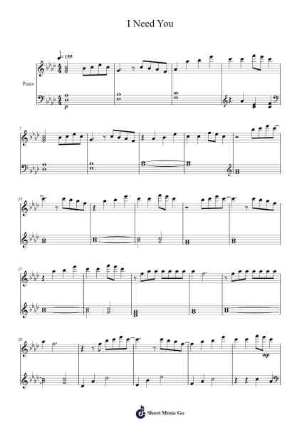 I Need You Sheet Music by Agustina Belen Guido-Arr.Gunvi Canlin