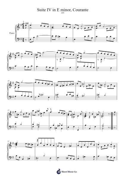 Suite IV in E Minor, HWV 430: Courante Sheet Music by George Frideric Handel-Arr.Wordfoe Hymar