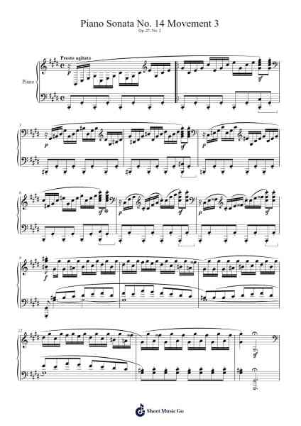 Piano Sonata No. 14 in C-sharp Minor, Op. 27, No. 2: III. Presto agitato Sheet Music by Ludwig van Beethoven-Arr.Frednice Daveburns