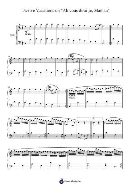Twelve Variations on "Ah vous dirai-je, Maman", K. 256 Sheet Music by Wolfgang Amadeus Mozart-Arr.Vithel