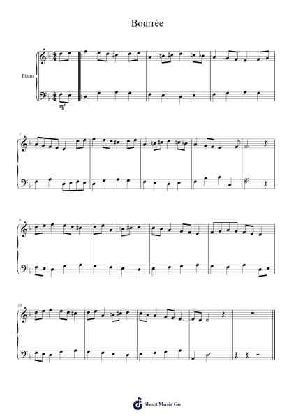 Bourree Sheet Music by Johann Sebastian Bach-Arr.Hewgy Fowearl