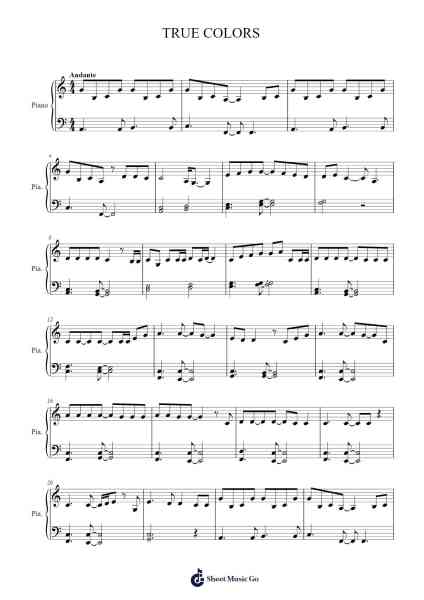 TRUE COLORS Sheet Music by S. Hermand-Arr.Shelmore Yetgrant