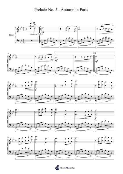 Prelude No. 5 - Autumn in Paris Sheet Music by Playful Fingers-Arr.Graril
