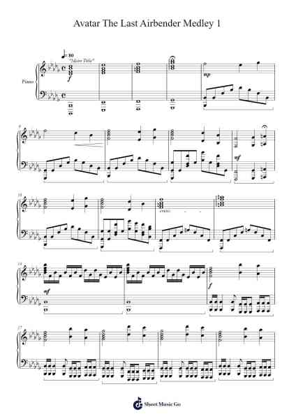 Avatar The Last Airbender Medley 1 Sheet Music by Jeremy Zuckerman-Arr.Hooshua
