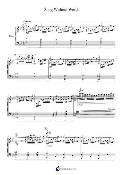 Song Without Words Sheet Music by Scripla Brookfe-Arr.Foxsam Sharpliam
