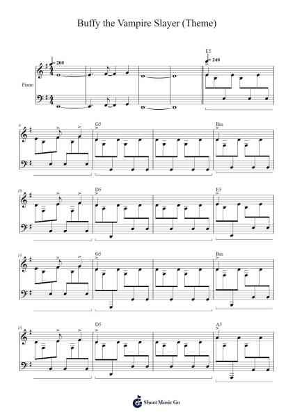 Buffy the Vampire Slayer (Theme piano) Sheet Music by Nerf Herder-Arr.Prupert Cookegram