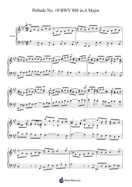 Prélude No. 19 in A Major, BWV 888 Sheet Music by Johann Sebastian Bach-Arr.Bilsa Montlaw