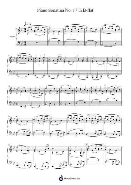 Piano Sonatina No. 17 in B-flat Sheet Music by S. M. Kudlo-Arr.Corsay Parhys