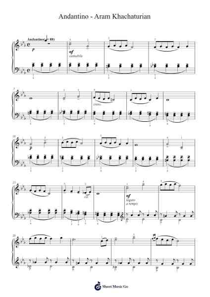 Andantino Sheet Music by Aram Khachaturian-Arr.Jebois Hudlap