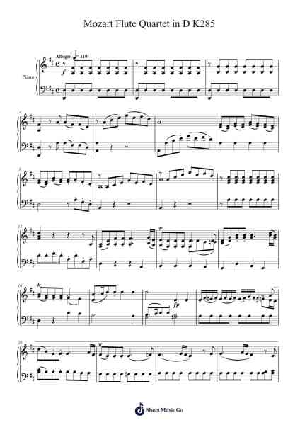 Flute Quartet in D Major, K. 285 Sheet Music by Wolfgang Amadeus Mozart-Arr.Theopys