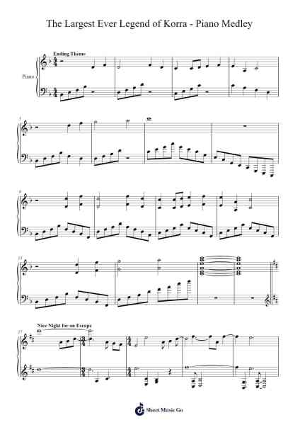 The Largest Ever Legend of Korra - Piano Medley (WIP 16/06/15) Sheet Music by Misc-Arr.Oisenwoolf