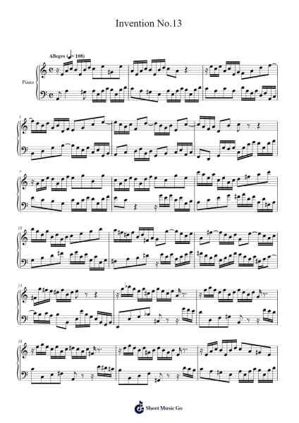 Invention No. 13 in A Minor, BWV 784 Sheet Music by Johann Sebastian Bach-Arr.Hulclark