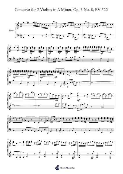 Concerto for 2 Violins in A Minor, Op. 3 No. 8, RV 522 Sheet Music by Antonio Vivaldi-Arr.Jansean