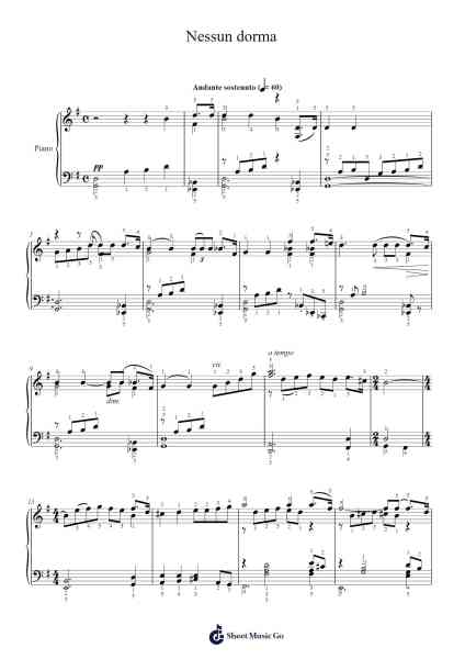 Nessun Dorma Sheet Music by Giacomo Puccini-Arr.Noelje