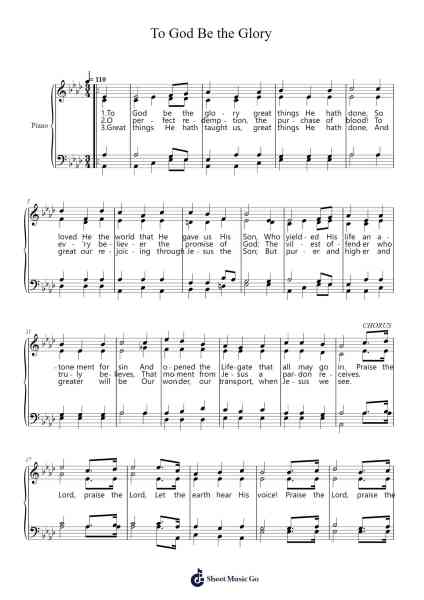 To God Be the Glory Sheet Music by William H. Doane-Arr.Consdia Debruth