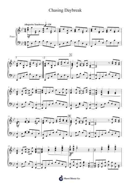 Chasing Daybreak Sheet Music by Takeru Tanazaki/Hiroki Morishita/Rei Kondoh-Arr.Dwightbright
