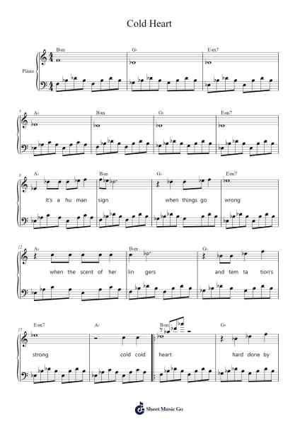 Cold Heart Sheet Music by Dua Lipa-Arr.Bobtab