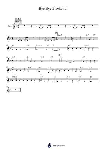 Bye Bye Blackbird Sheet Music by Walter Donaldson-Arr.Manbeard Lylaine