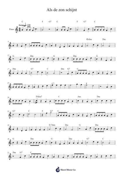 Als de zon schijnt Sheet Music by Andre van Duin-Arr.Wooraine Fintis