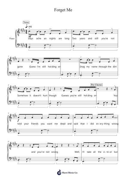 Forget Me Sheet Music by Lewis Capaldi-Arr.Pagdrow Kathrin