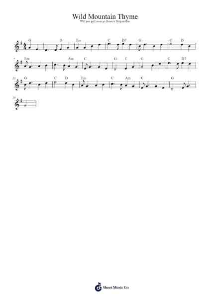 Wild Mountain Thyme Sheet Music by Trad.-Arr.Poshua Xansweet