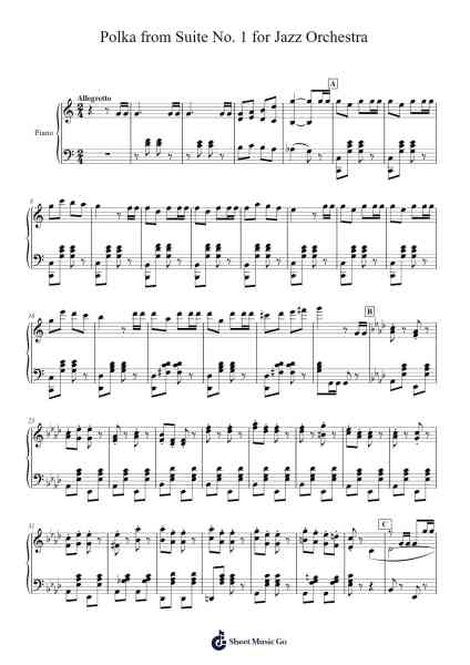 Polka from Suite No. 1 for Jazz Orchestra, Op. 38 Sheet Music by Dmitri Shostakovich-Arr.Markthur