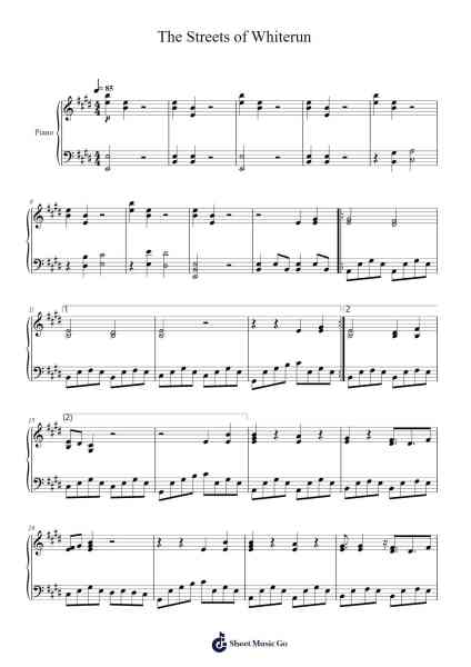 The Streets of Whiterun (The Elder Scrolls V: Skyrim) Sheet Music by Jeremy Soule-Arr.Ogfey