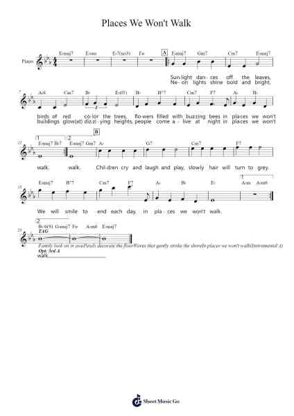 Places We Won't Walk Sheet Music by Bruno Major-Arr.Yvonmand