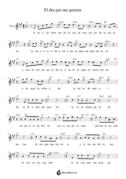 El dia que me quieras 樂譜由 Carlos Gardel/Alfredo Le Pera - 編曲 Shawstuart Bergwar