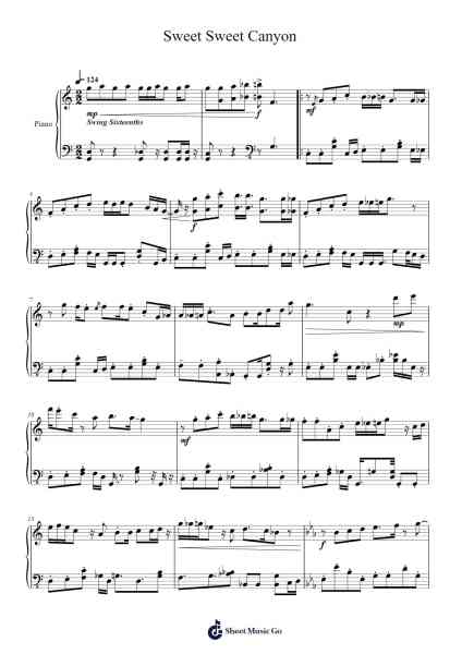 Sweet Sweet Canyon Piano Arrangement Sheet Music by MrSlimeOfSlime-Arr.Atwright