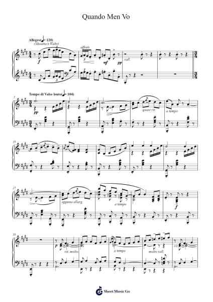 Quando Men Vo (Musetta's Waltz) Sheet Music by Giacomo Puccini-Arr.Fowcoln