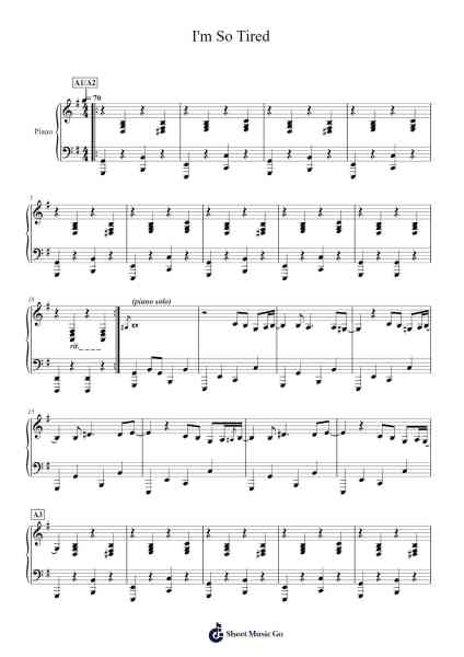 I'm So Tired Sheet Music by Fugazi-Arr.Rusmike Hudje