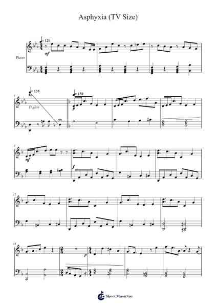 Asphyxia (TV Size) Sheet Music by Cö Shu Nie-Arr.Grever Carhume
