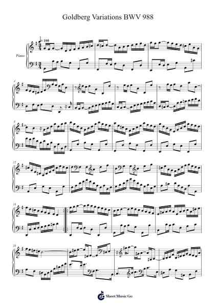 Goldberg Variations, BWV 988: Variation 1 Sheet Music by Johann Sebastian Bach-Arr.Kawar Rusfrank