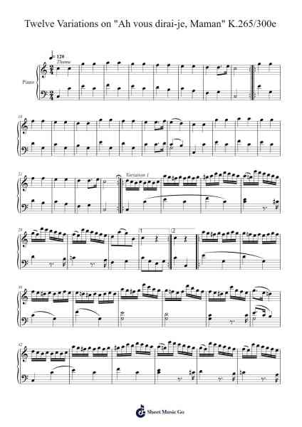 Twelve Variations on "Ah vous dirai-je, Maman", K. 265/300e Sheet Music by Wolfgang Amadeus Mozart-Arr.Jebois Hudlap