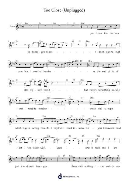 Too Close (Unplugged) Sheet Music by Alex Clare-Arr.Thompze