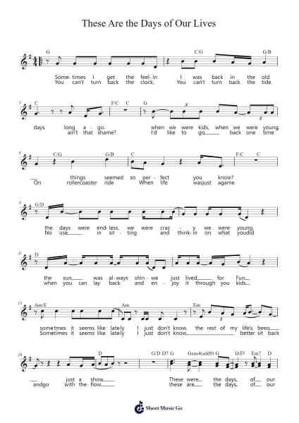 These Are the Days of Our Lives Sheet Music by QUEEN-Arr.Jillmo Grantbott