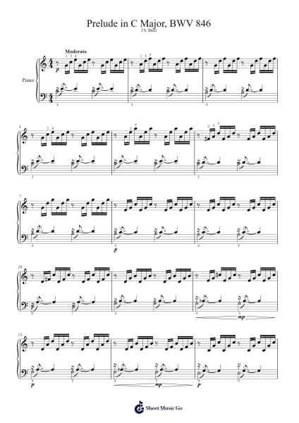 Prelude in C Major, BWV 846 Sheet Music by Johann Sebastian Bach-Arr.Popbraith Cookryl