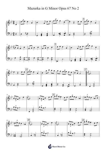 Mazurka in G Minor, Op. 67 No. 2 Sheet Music by Frédéric Chopin-Arr.Malke Wordby