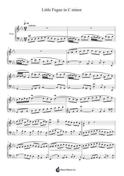 Fughetta in C Minor, BWV 961 Sheet Music by Johann Sebastian Bach-Arr.Egcon Maxlie